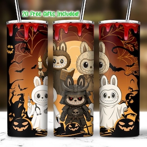 Halloween Doll Cartoon 20 Oz Straight Tumbler Wrap PNG, Cartoon Characters Clipart, Spooky Cartoon Dolls Tumbler PNG, Kawaii Monsters PNG