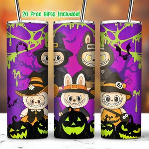 Spooky Cartoon Dolls 20 Oz Straight Tumbler Wrap PNG, Cartoon Characters Clipart, Halloween Doll Cartoon Tumbler PNG, Kawaii Monsters PNG