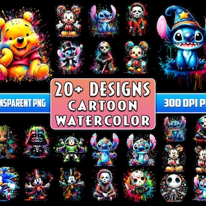 20+ Designs Watercolor Cartoon Bundle Png, Colorful Cartoon Png, Cartoon Characters Png, Cartoon Movies Png, Cartoon Png, Horror Png