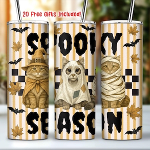 Vaso delgado de 20 oz (Png) de temporada espeluznante, envoltura de Halloween de otoño (Png), vaso de gato de Halloween (Png), envoltura de Halloween de moda 2025, uso comercial
