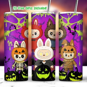 Halloween Doll Cartoon 20 Oz Straight Tumbler Wrap PNG, Cartoon Characters Clipart, Spooky Doll Tumbler PNG, Kawaii Monsters Tumbler PNG