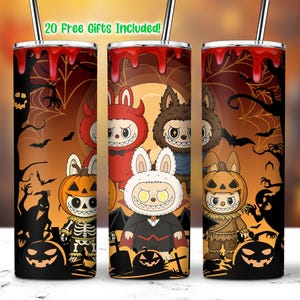 Spooky Cartoon Dolls 20 Oz Straight Tumbler Wrap PNG, Cartoon Characters Clipart, Halloween Doll Cartoon Tumbler PNG, Kawaii Monsters PNG