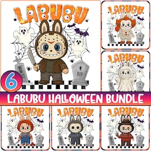 6 Designs Halloween Cartoon Bundle Png, Killer Chibi Styles, Cute Spooky Characters Png, Monster Doll Horror Png, Coquette Bow Monster Png