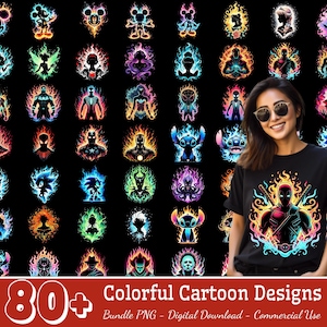 80+ Designs Colorful Cartoon PNG Bundle, Cartoon Characters PNG, Cartoon Movies Clipart, Princess Png, Superhero Png, Horror, Commercial Use
