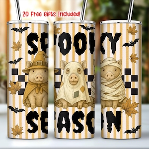 Spooky Season 20oz Skinny Tumbler Png, Fall Halloween Wrap Png, Halloween Pig Tumbler Png, Trendy Halloween Vibes 2025 Wrap, Commercial Use
