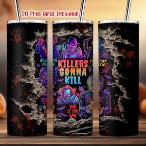 Envoltura para vaso delgado de 20 oz &quot;Killers Gonna Kill&quot;, PNG, Vaso &quot;Killers Friends&quot;, Envoltura para vaso de película de terror 2025, Halloween, Uso comercial