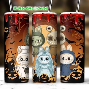 Halloween Doll Cartoon 20 Oz Straight Tumbler Wrap PNG, Cartoon Characters Clipart, Spooky Cartoon Dolls Tumbler PNG, Kawaii Monsters PNG