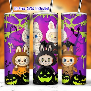 Halloween Doll Cartoon 20 Oz Straight Tumbler Wrap PNG, Cartoon Characters Clipart, Spooky Doll Tumbler PNG, Kawaii Monsters Tumbler PNG