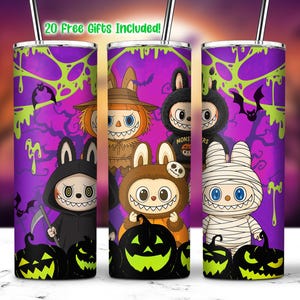 Halloween Doll Cartoon 20 Oz Straight Tumbler Wrap PNG, Cartoon Characters Clipart, Spooky Doll Tumbler PNG, Kawaii Monsters Tumbler PNG