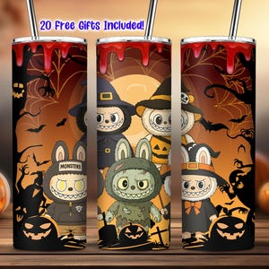 Halloween Doll Cartoon 20 oz Straight Tumbler Wrap PNG, Cartoon Characters Clipart, Spooky Doll Tumbler Png, Kawaii Monsters Tumbler