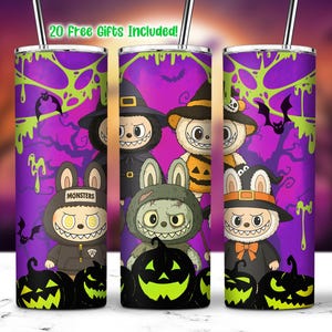 Horror Monster Doll Friends 20 Oz Straight Tumbler Wrap PNG, Cartoon Characters Clipart, Halloween Tumbler PNG, Kawaii Monsters Tumbler PNG