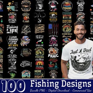 Paquete de 100 diseños de pesca (PNG), cazador de pesca (PNG), pesca de lubina (PNG), papá pescador (PNG), frase divertida sobre peces (PNG), pescador (PNG), uso comercial