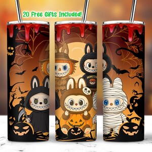 Spooky Cartoon Dolls 20 Oz Straight Tumbler Wrap PNG, Cartoon Characters Clipart, Halloween Doll Cartoon Tumbler PNG, Kawaii Monsters PNG