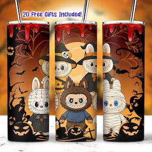 Kawaii Monsters 20 Oz Straight Tumbler Wrap PNG, Cartoon Characters Clipart, Halloween Monster Doll Tumbler PNG, Spooky Doll Tumbler PNG