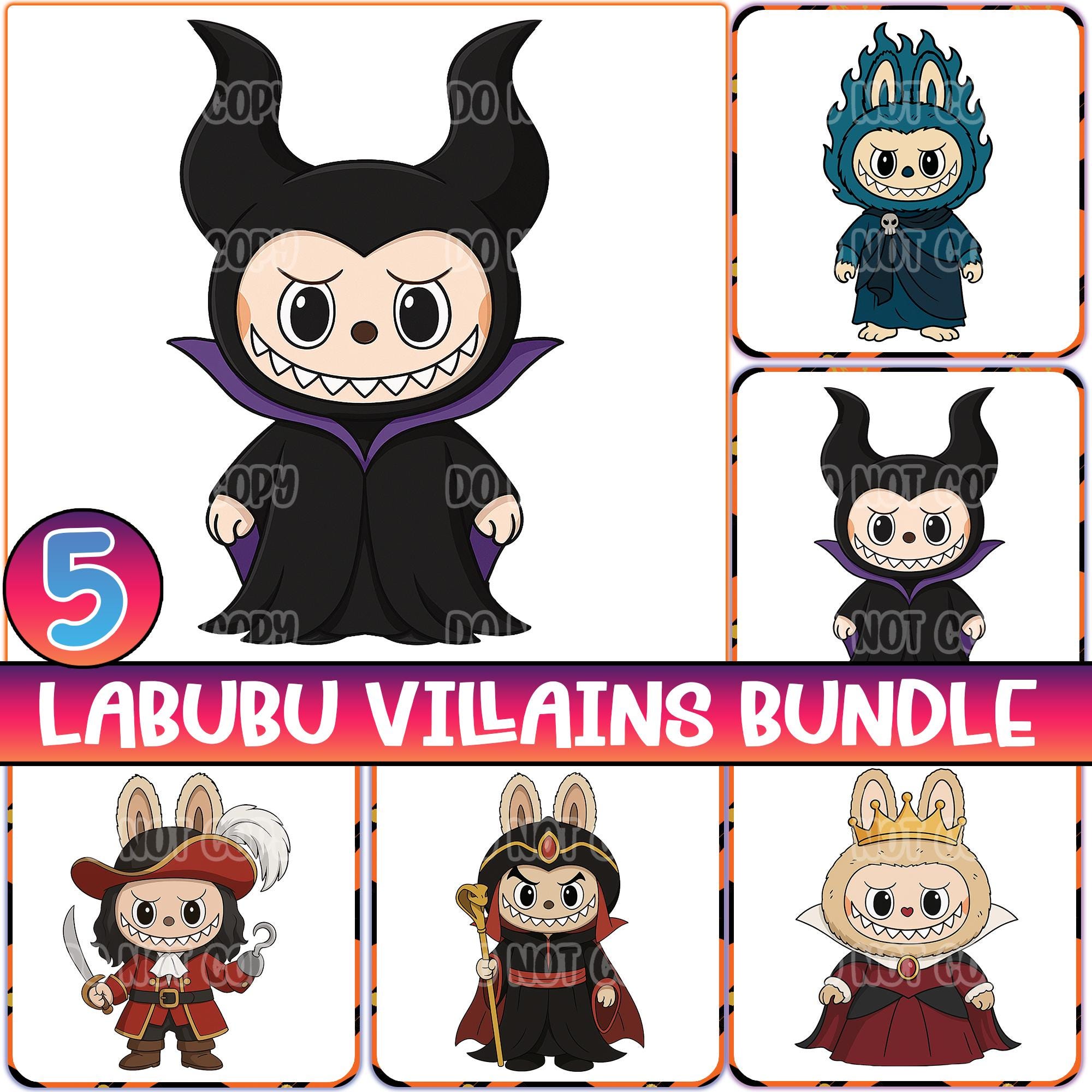 5 Designs Halloween Monster Doll Png, Halloween Villains Bundle Png, Killer Chibi Styles, Halloween Monsters Png, Cute Spooky Characters Png