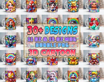 30+ 3D Cartoon 11oz Mug And 15oz Mug Wrap Png, Cartoon Mug Bundle Png, Mug Sublimation Bundle, 3D Cartoon Mug, Full Mug Wrap, Commercial Use