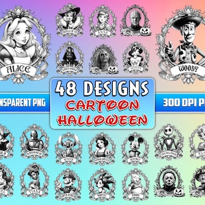 48 Designs Cartoon Halloween Bundle Png, Halloween Vibes Png, Cartoon Characters Png, Cartoon Movies Png, Horror Png, Princess Png