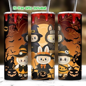 Halloween Doll Cartoon 20 Oz Straight Tumbler Wrap PNG, Cartoon Characters Clipart, Spooky Cartoon Dolls Tumbler PNG, Kawaii Monsters PNG