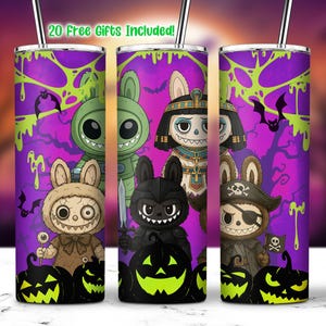 Halloween Doll Cartoon 20 Oz Straight Tumbler Wrap PNG, Cartoon Characters Clipart, Spooky Doll Tumbler PNG, Kawaii Monsters Tumbler PNG