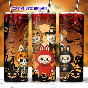 Halloween Monster Doll 20 Oz Straight Tumbler Wrap PNG, Cartoon Characters Clipart, Kawaii Monsters Tumbler PNG, Spooky Doll Tumbler PNG