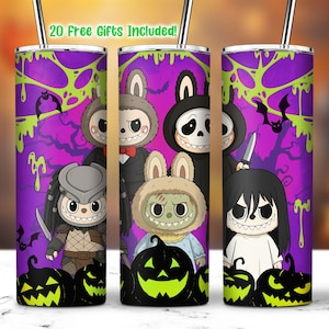Spooky Cartoon Dolls 20 Oz Straight Tumbler Wrap PNG, Cartoon Characters Clipart, Halloween Doll Cartoon Tumbler PNG, Kawaii Monsters PNG