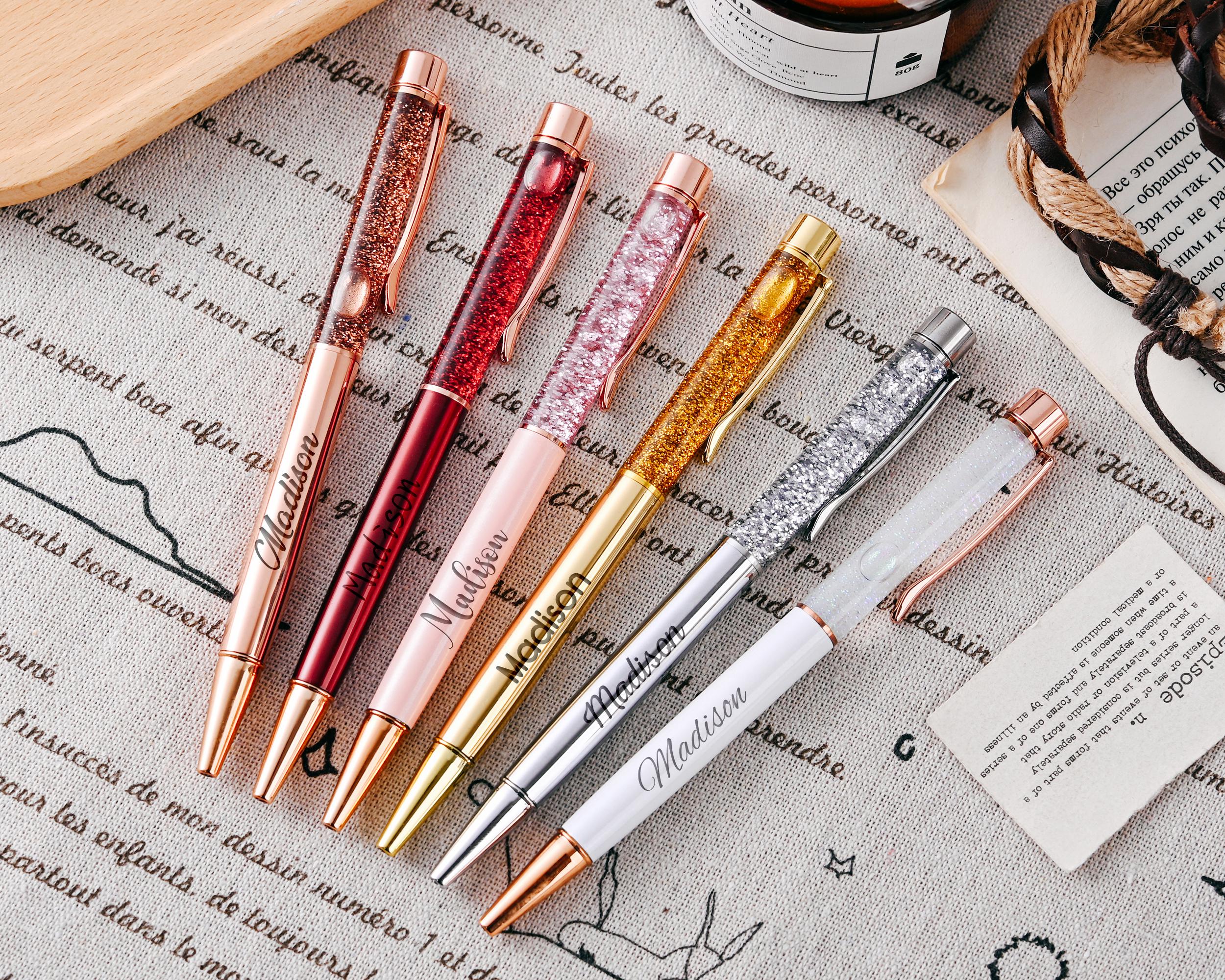Personalized engraved glitter ballpoint pen, Customized Quicksand Ballpoint Pen,gift for women, stationery, office accessories,writing tools