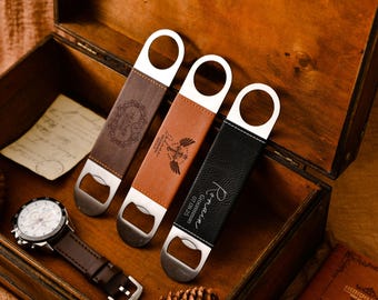 Personalized Leather Bottle Opener - Elegant Groomsmen Gift, Stylish Tool for Dad, Personalized Bar Accessory for Party