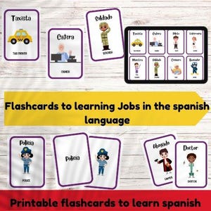 Flashcards Spanish for Kids, Bilingual Learning Tools, Printable Educational Flashcards, Homeschool Resources, learning jobs in spanish