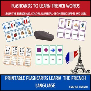 French Flashcards for Kids - Educational Printable Cards - Learn French Vocabulary - Digital Download - French Alphabet Flashcards -