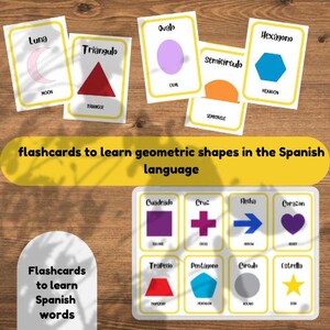 Flashcards Spanish for Kids, Bilingual Learning Tools, Printable Educational Flashcards to learn geometric shapes, Homeschool Resources,