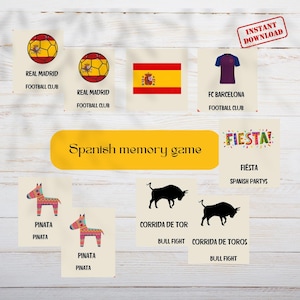 Afdrukbaar Spaans geheugenspel - educatieve flashcards - leerspel voor kinderen - direct downloaden