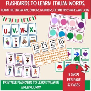 Digitale Karteikarten Set - Digitale Lernkarten - Italienische Sprache lernen - Montessori Karten für Kinder - Hausschule und Vorschule