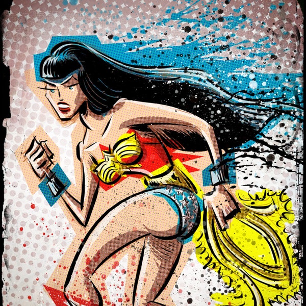 Bettie Page Wonder Woman Art Print. Betty Page diana prince dc comics comic book character super hero heroine drawing cartoon poster picture