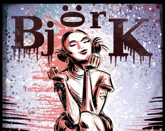 Bjork Art Print Björk Guðmundsdóttir female singer music girl woman boots musician band illustration rock drawing poster joe badon picture
