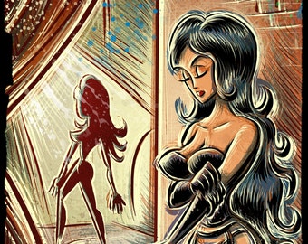 Waiting in the Wings Art Print Pin Up Lingerie Sexy Stripping Stripper Bill Ward 50s 60s retro Dancer Performer Joe Badon Girl Lady Female