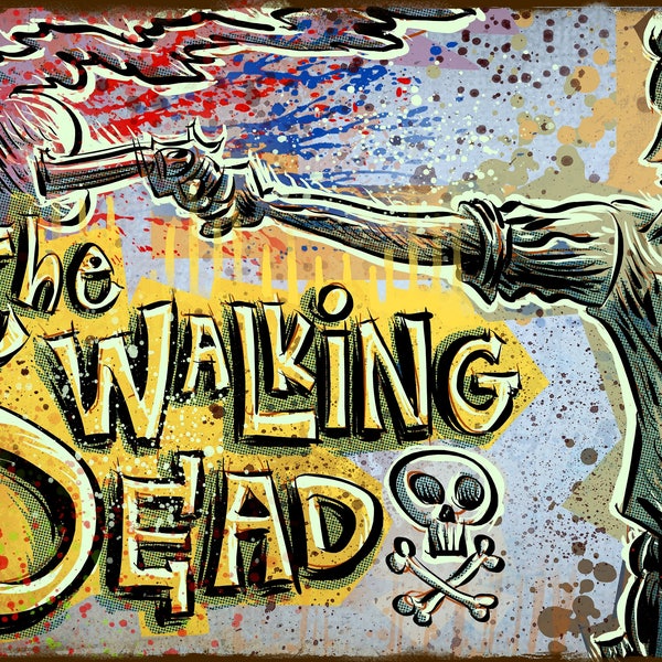Walking Dead Art Print Rick Grimes Zombie Zombies Horror Comic Book Graphic Novel Illustration AMC Drawing Joe Badon Gun Pistol Smoking