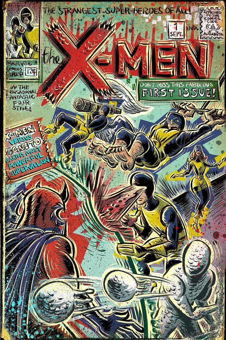 Xmen Art Print Xmen Cyclops Angel Beast Jean Grey Gray Marvel