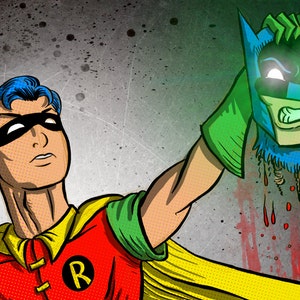 Batman and Robin / Perseus and Medusa Mashup/ Art Print,Poster,Comic Book, Cartoon, Father's Day, Dad