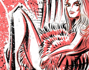 Brigitte Bardot Art Print. bridgit bardo actress 60's 70's sexy female chair pink illustration contempt and god created woman joe badon
