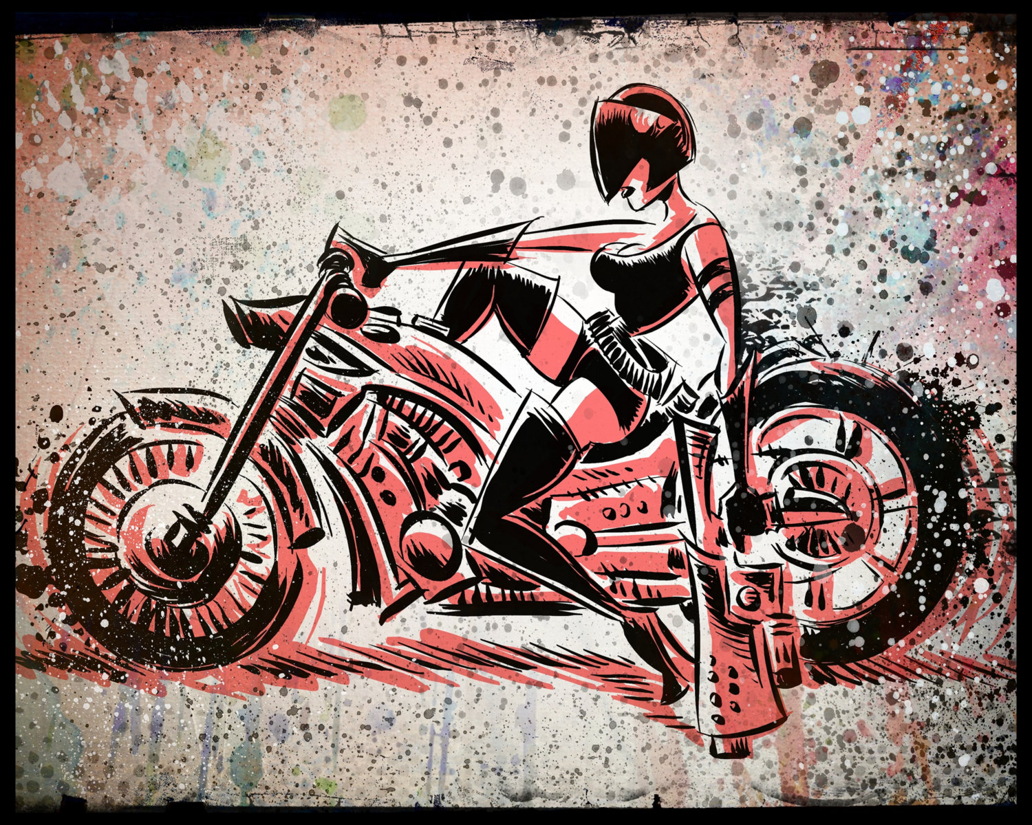 Motorcycle Girl Gun Print. Wall Art Art Print Bike Woman Female