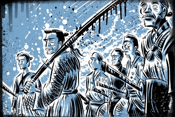 Seven Samurai Art Print. Akira Kurosawa Film Movie Illustration