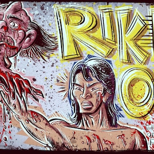 Riki Oh arte imprimir la historia de Ricky Warden decapitación Meat Grinder monstruo sangre Gore repugnante cabeza rebajado de Manga OVA prisión