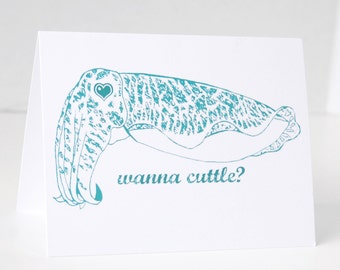 Cuttlefish, Funny valentines day, birthday cards, Wanna Cuttle, mother's day, father's day, science