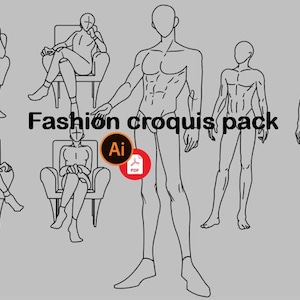 fashion croquis pack , 2 male sketches and 4 female positions - instant download