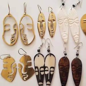8 Mask Earrings, African earrings, Brass and Bone Earring, Mask Earrings, Face Earrings, Gift Earrings