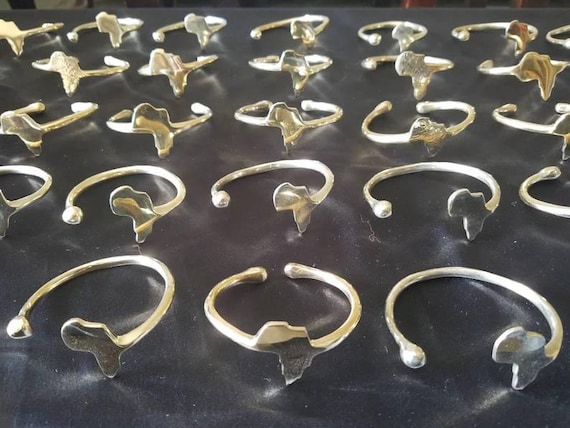 50 African Shape brass bracelets, Adjustable One Size Fits All Bracelets, African continent bracelet, Wholesale brass bangles