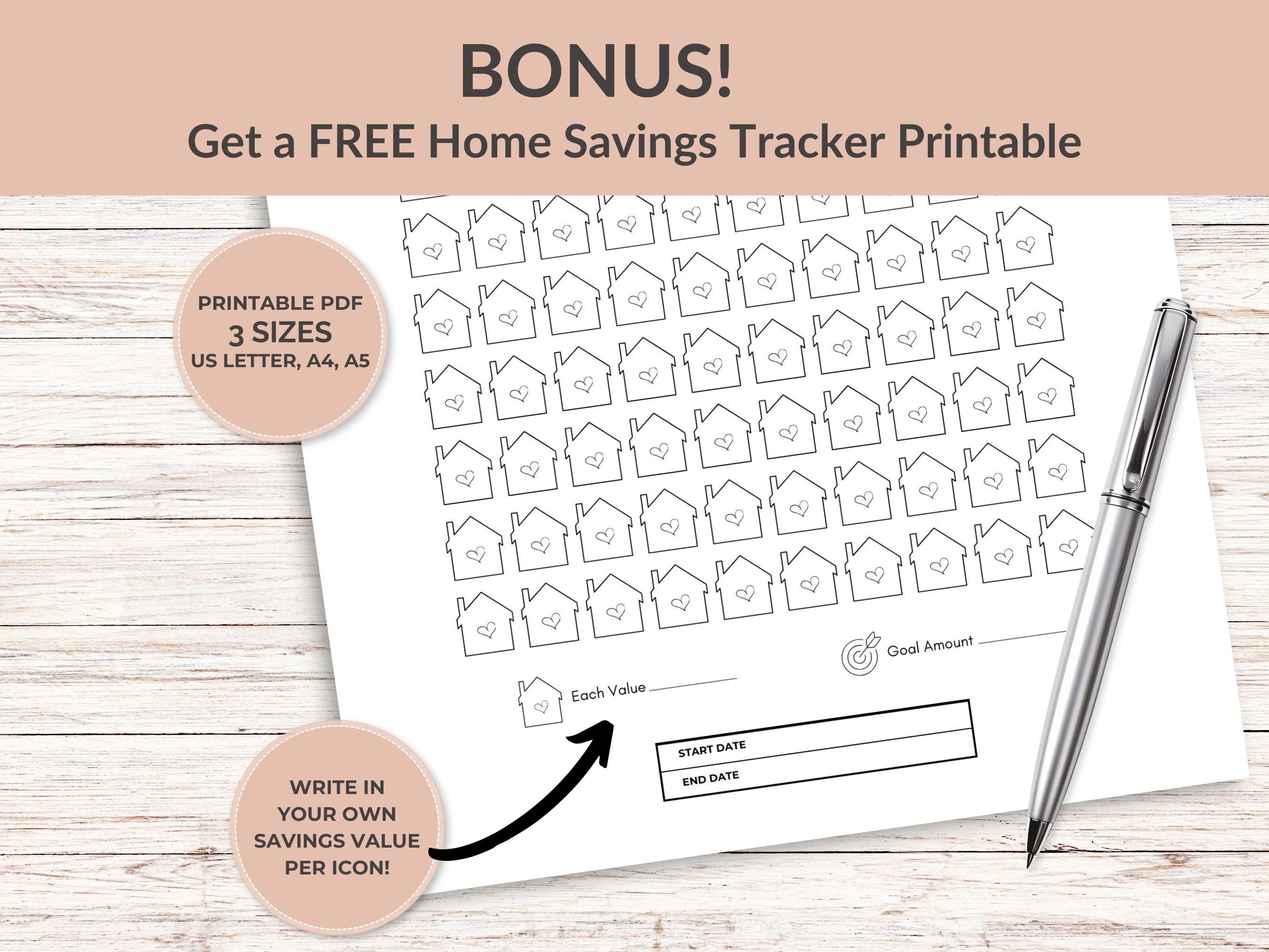 Home Savings Tracker Printable, Home Savings Challenge, House Savings ...