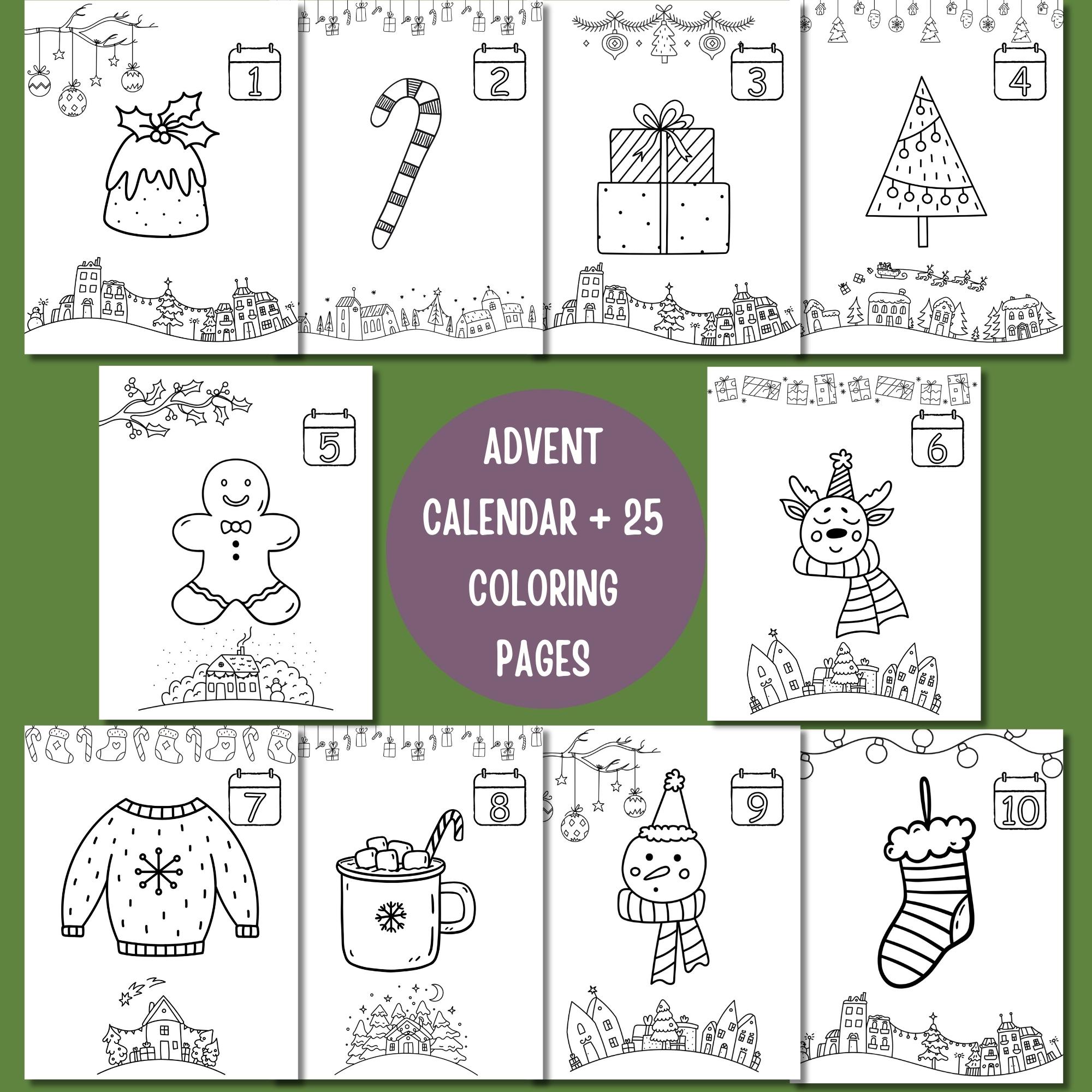 Christmas Countdown Coloring Pages, Advent Calendar Printable for Kids ...