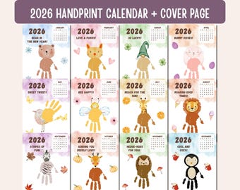 2026 Handprint Calendar, Kids Keepsake Printable, DIY Paint Art Gift, 12 Months Craft