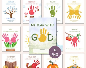Christian Handprint Calendar for Kids, Monthly Bible Crafts, Sunday School Printable Activity